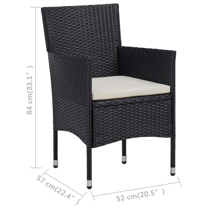 bistrosæt til haven 3 dele polyrattan og hærdet glas sort