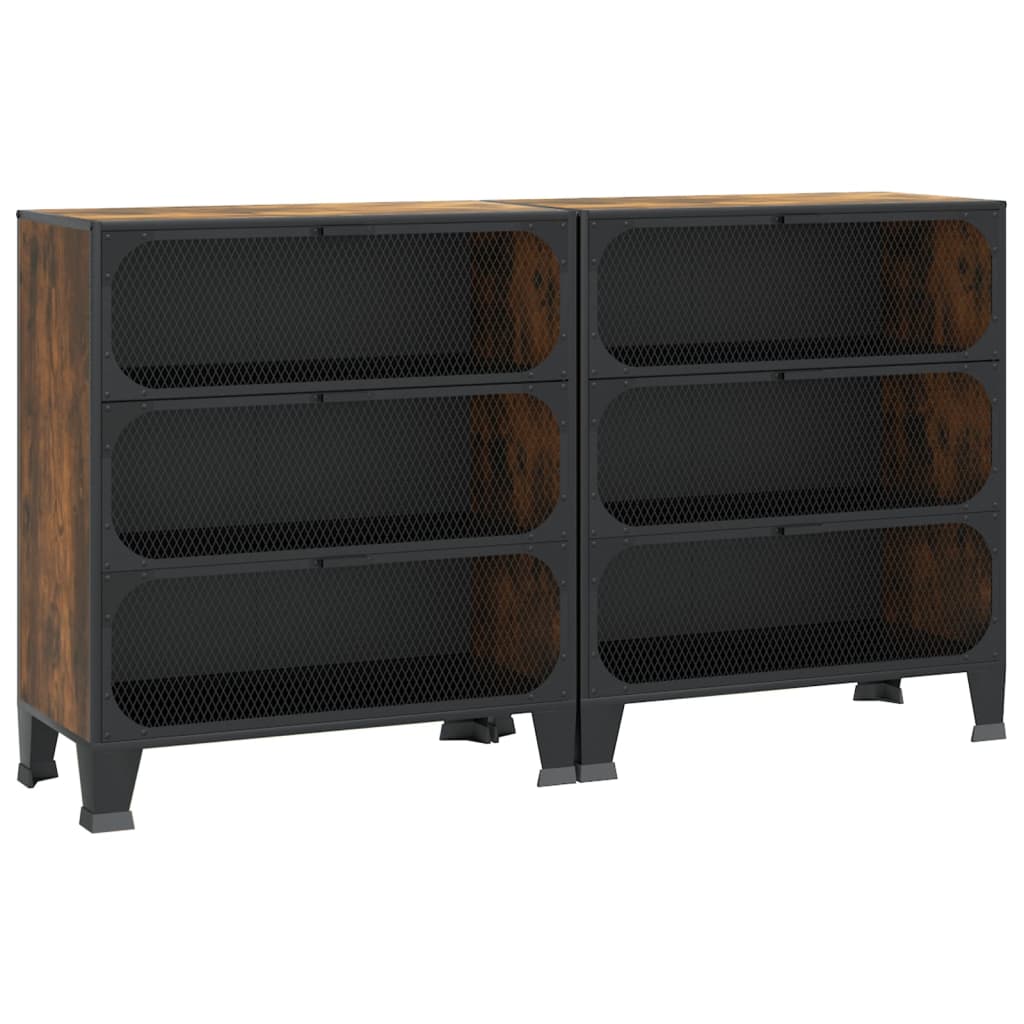 opbevaringsskabe 2 stk. 72x36x82 cm metal og MDF rustikbrun