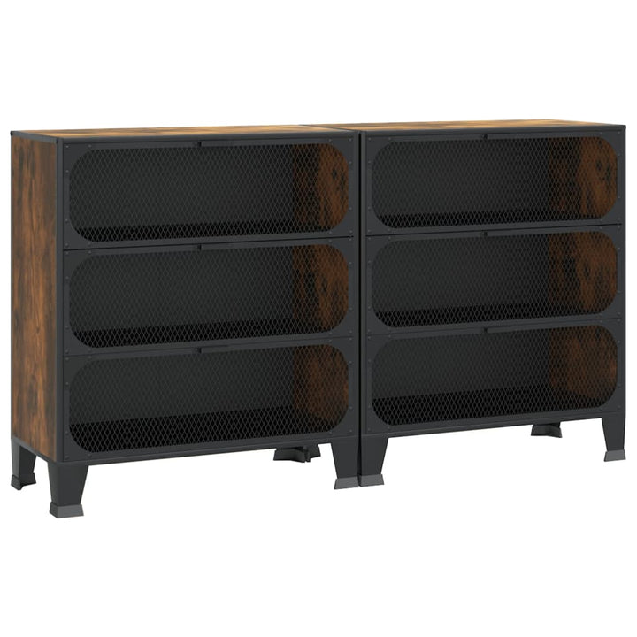 opbevaringsskabe 2 stk. 72x36x82 cm metal og MDF rustikbrun