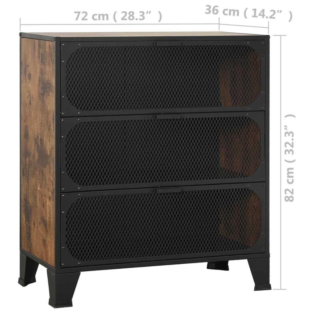 opbevaringsskabe 2 stk. 72x36x82 cm metal og MDF rustikbrun