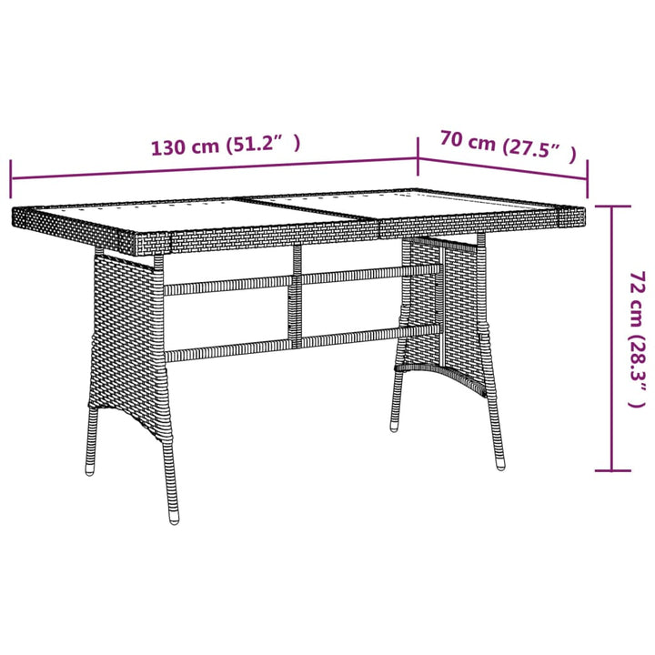 havebord 130x70x72 cm polyrattan og massivt akacietræ grå
