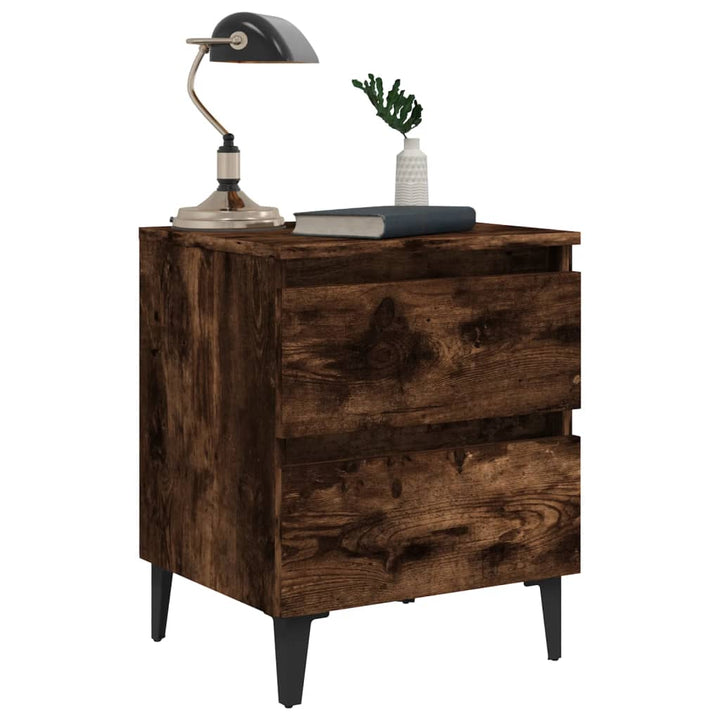 sengeborde 2 stk. med metalben 40x35x50 cm røget egetræsfarve