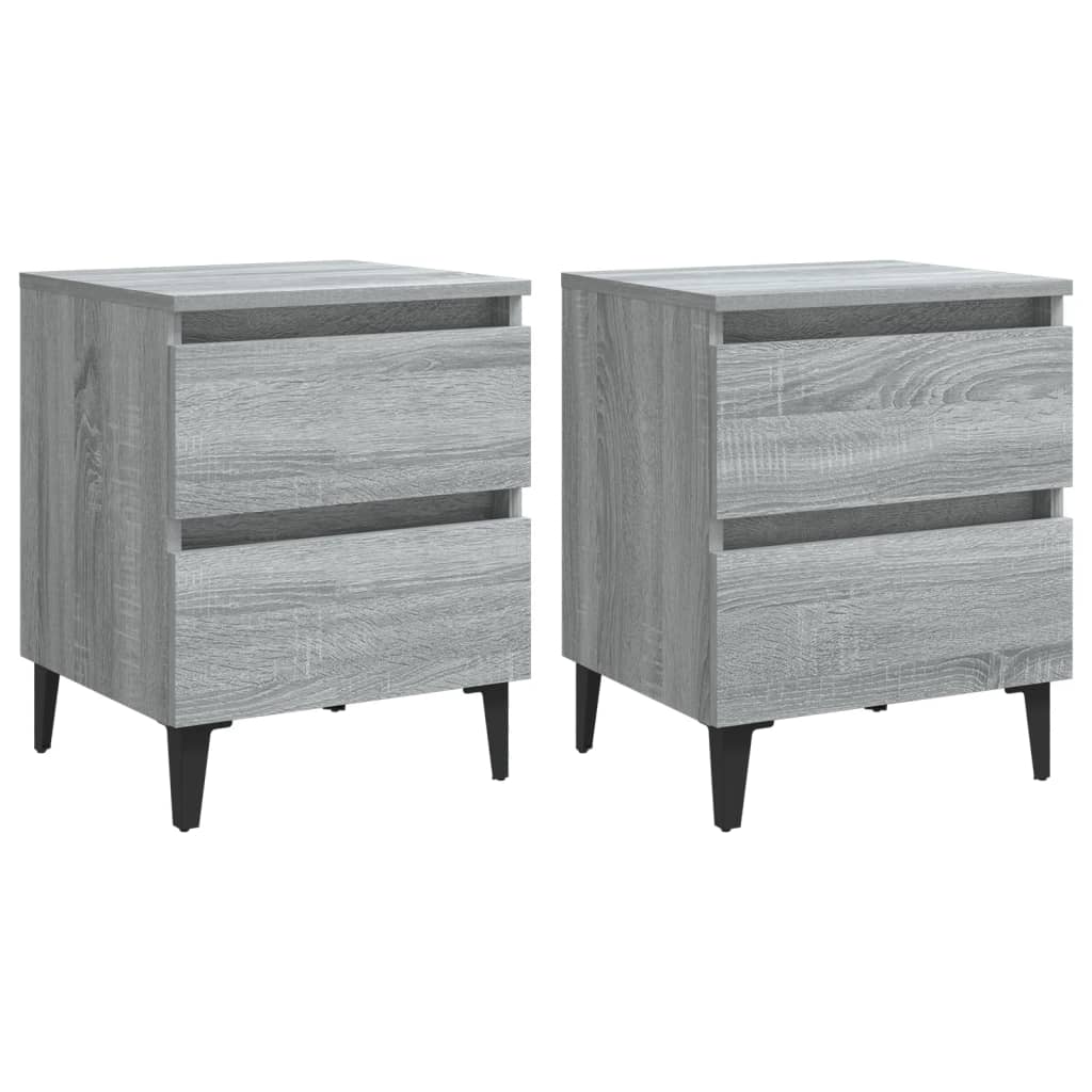 sengeborde 2 stk. med metalben 40x35x50 cm grå sonoma-eg