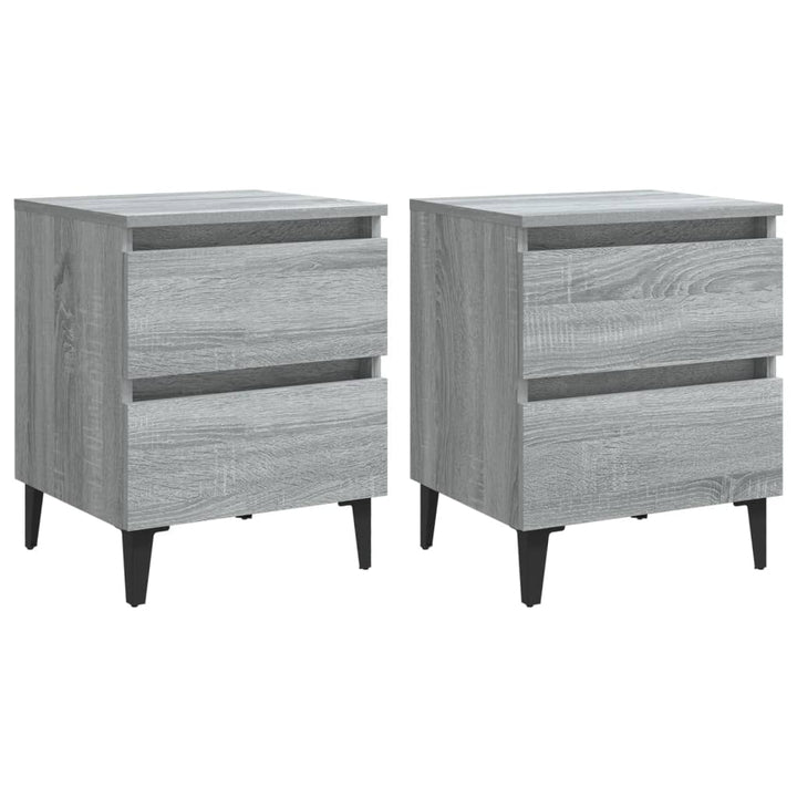 sengeborde 2 stk. med metalben 40x35x50 cm grå sonoma-eg