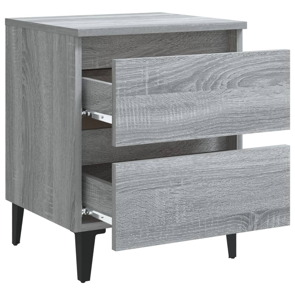 sengeborde 2 stk. med metalben 40x35x50 cm grå sonoma-eg