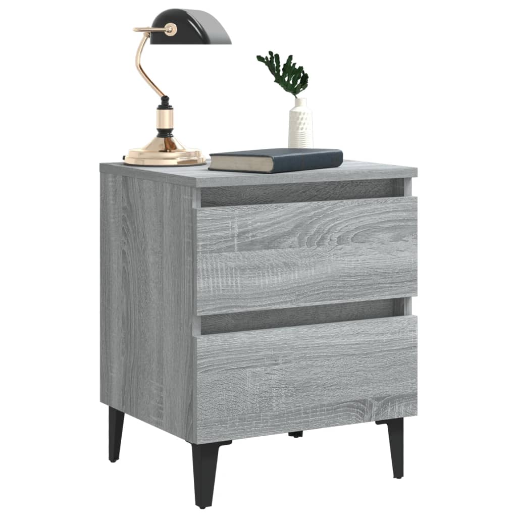 sengeborde 2 stk. med metalben 40x35x50 cm grå sonoma-eg