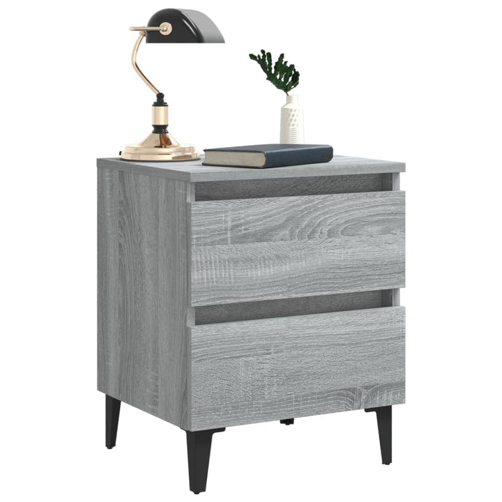 sengeborde 2 stk. med metalben 40x35x50 cm grå sonoma-eg