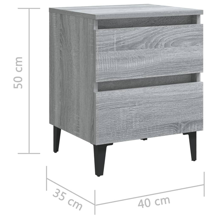 sengeborde 2 stk. med metalben 40x35x50 cm grå sonoma-eg