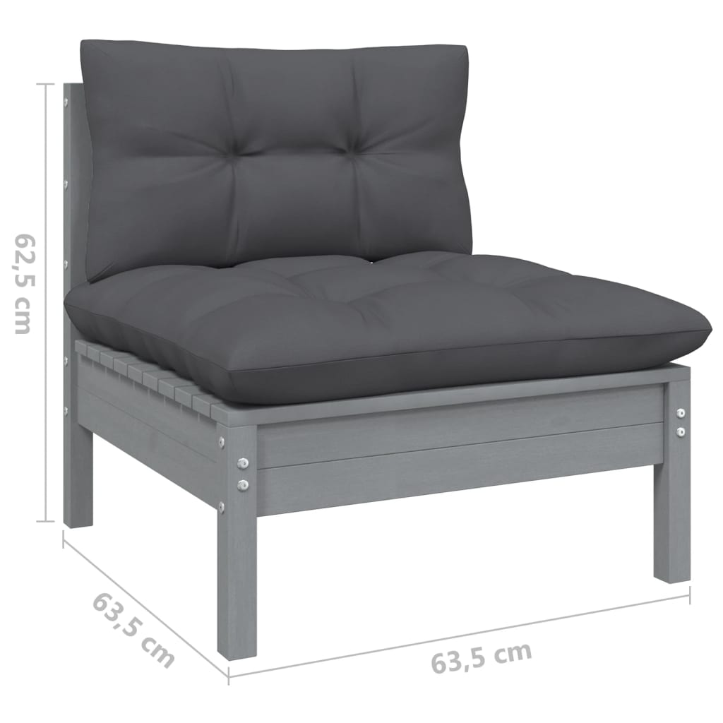 2-personers havesofa med antracitgrå hynder massivt fyrretræ