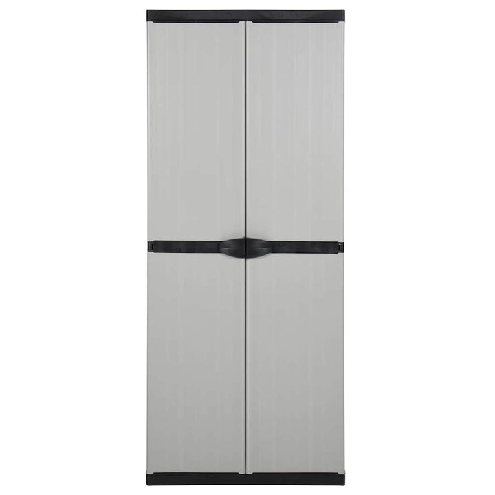 opbevaringsskab til haven 68x40x168 cm 3 hylder grå og sort
