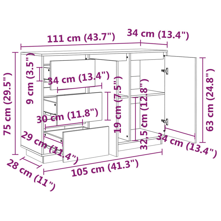 skænk 111x34x75 cm massivt fyrretræ
