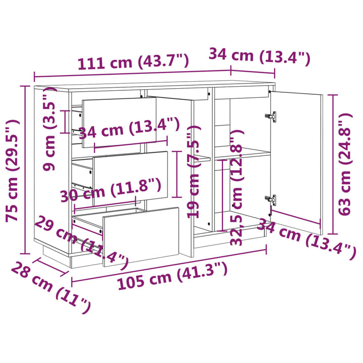 skænk 111x34x75 cm massivt fyrretræ hvid