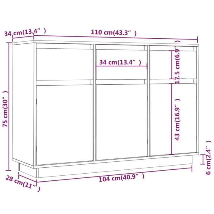skænk 110x34x75 cm massivt fyrretræ