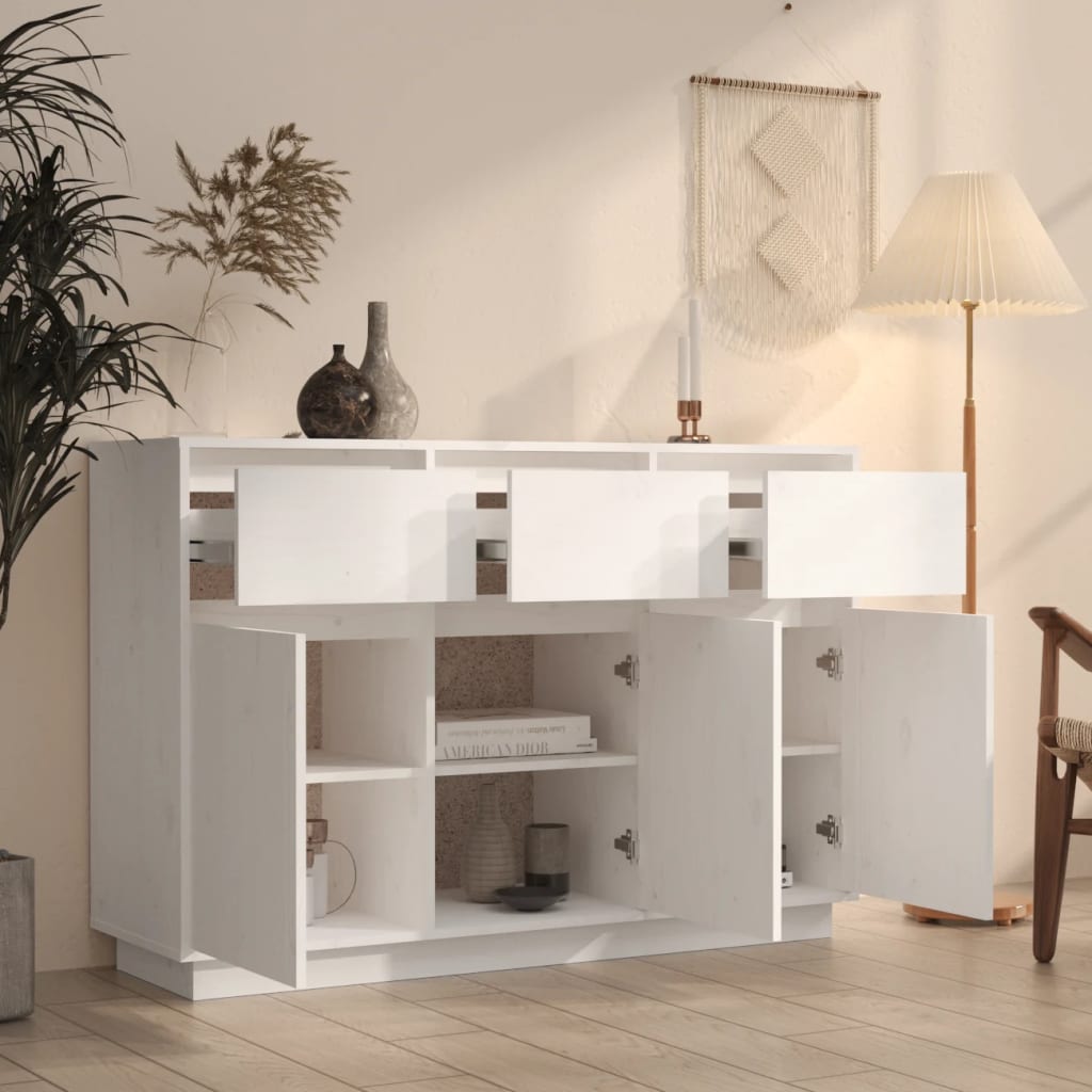 skænk 110x34x75 cm massivt fyrretræ hvid