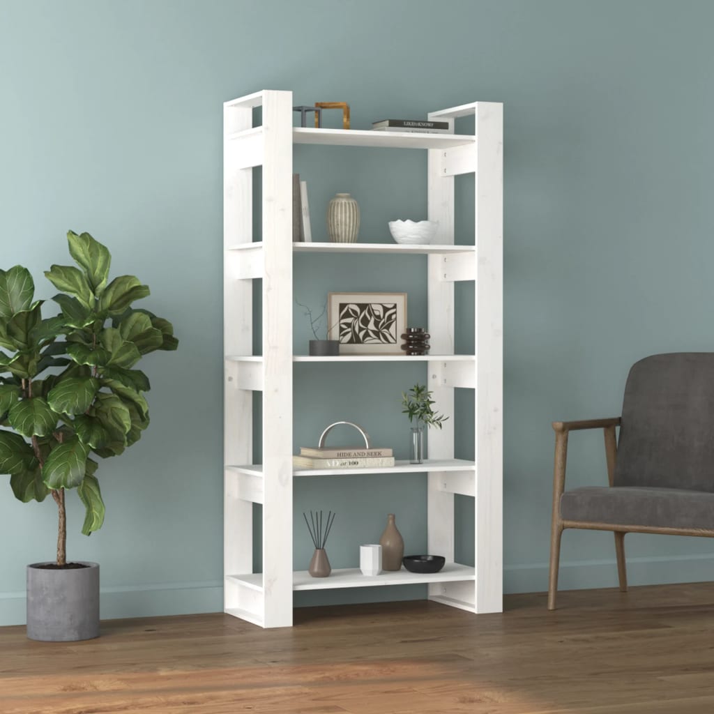 bogreol/rumdeler 80x35x160 cm massivt fyrretræ hvid