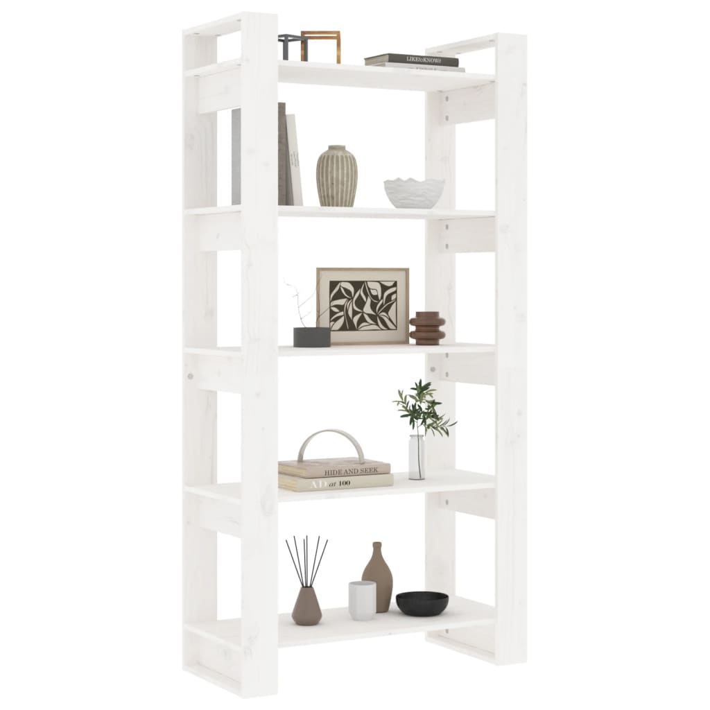 bogreol/rumdeler 80x35x160 cm massivt fyrretræ hvid