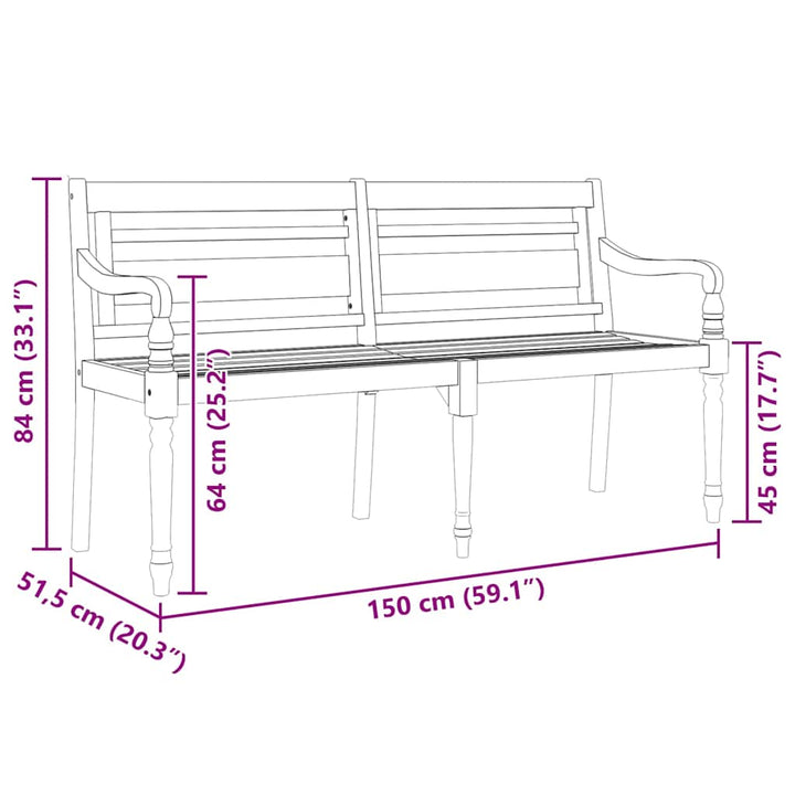 Batavia-bænk 150 cm massivt teaktræ