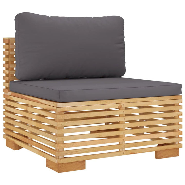 midtermodul til havesofa med mørkegrå hynder massivt teak