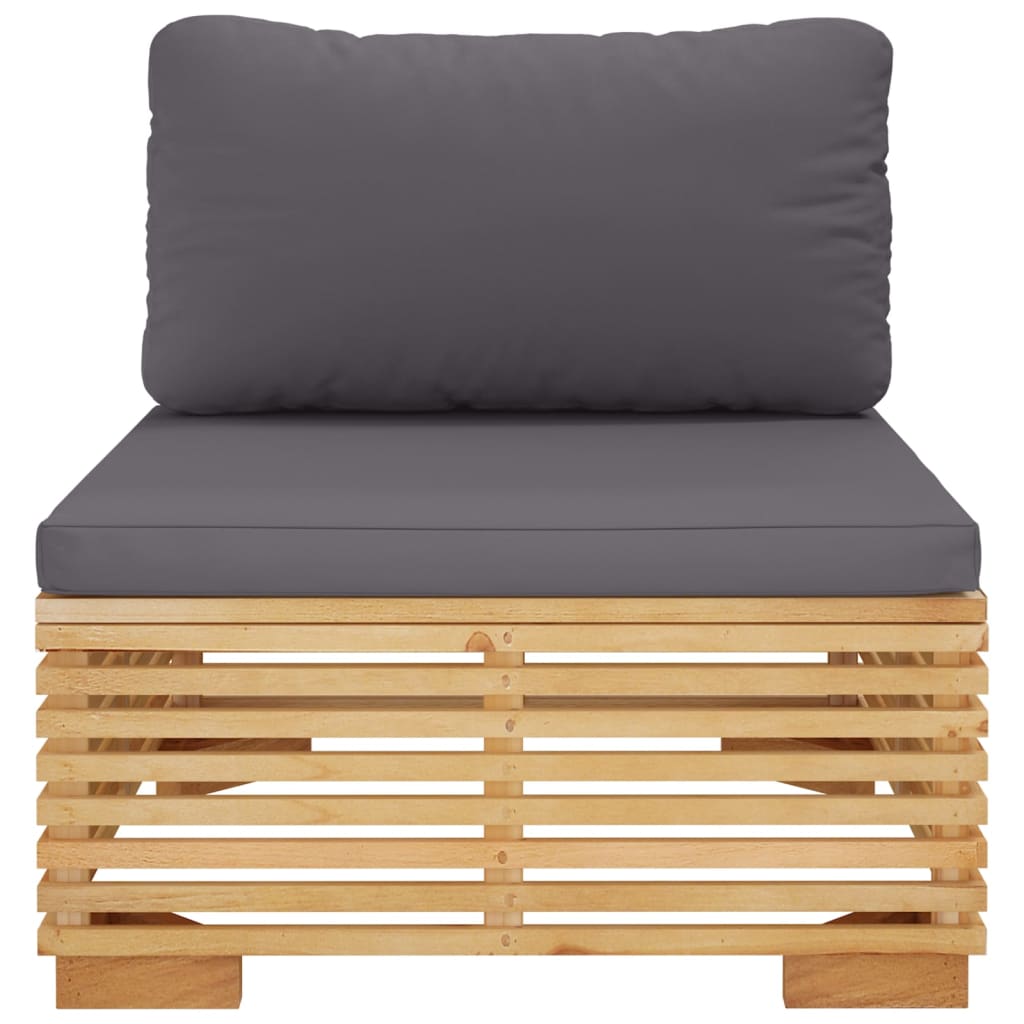 midtermodul til havesofa med mørkegrå hynder massivt teak