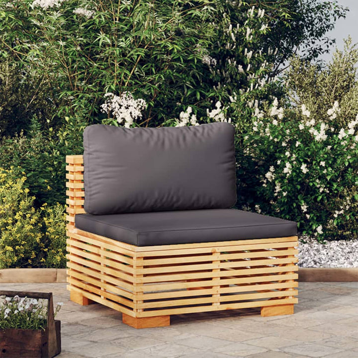 midtermodul til havesofa med mørkegrå hynder massivt teak