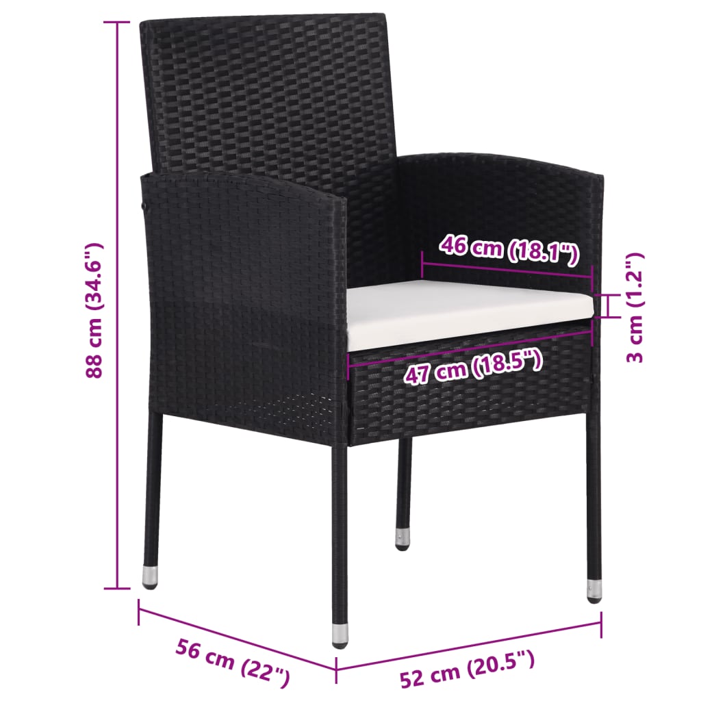 havestole 2 stk. cremehvide hynder polyrattan sort