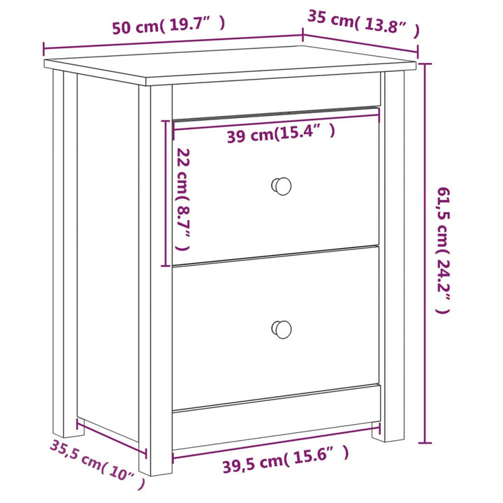 sengeborde 2 stk. 50x35x61,5 cm massivt fyrretræ