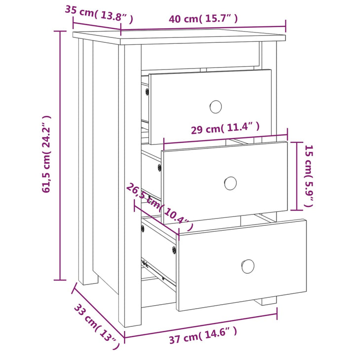 sengeborde 2 stk. 40x35x61,5cm massivt fyrretræ gyldenbrun
