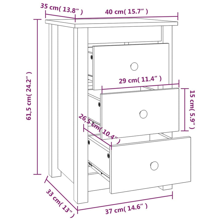sengeborde 2 stk. 40x35x61,5 cm massivt fyrretræ sort