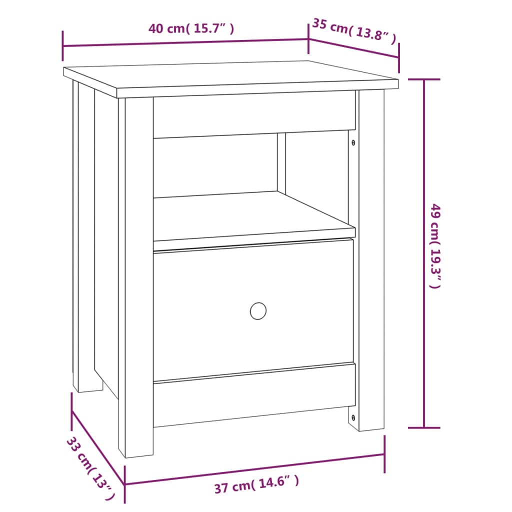 sengeborde 2 stk. 40x35x49 cm massivt fyrretræ