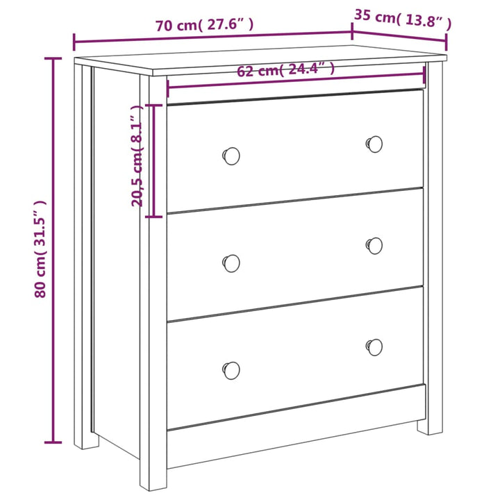 skænk 70x35x80 cm massivt fyrretræ hvid