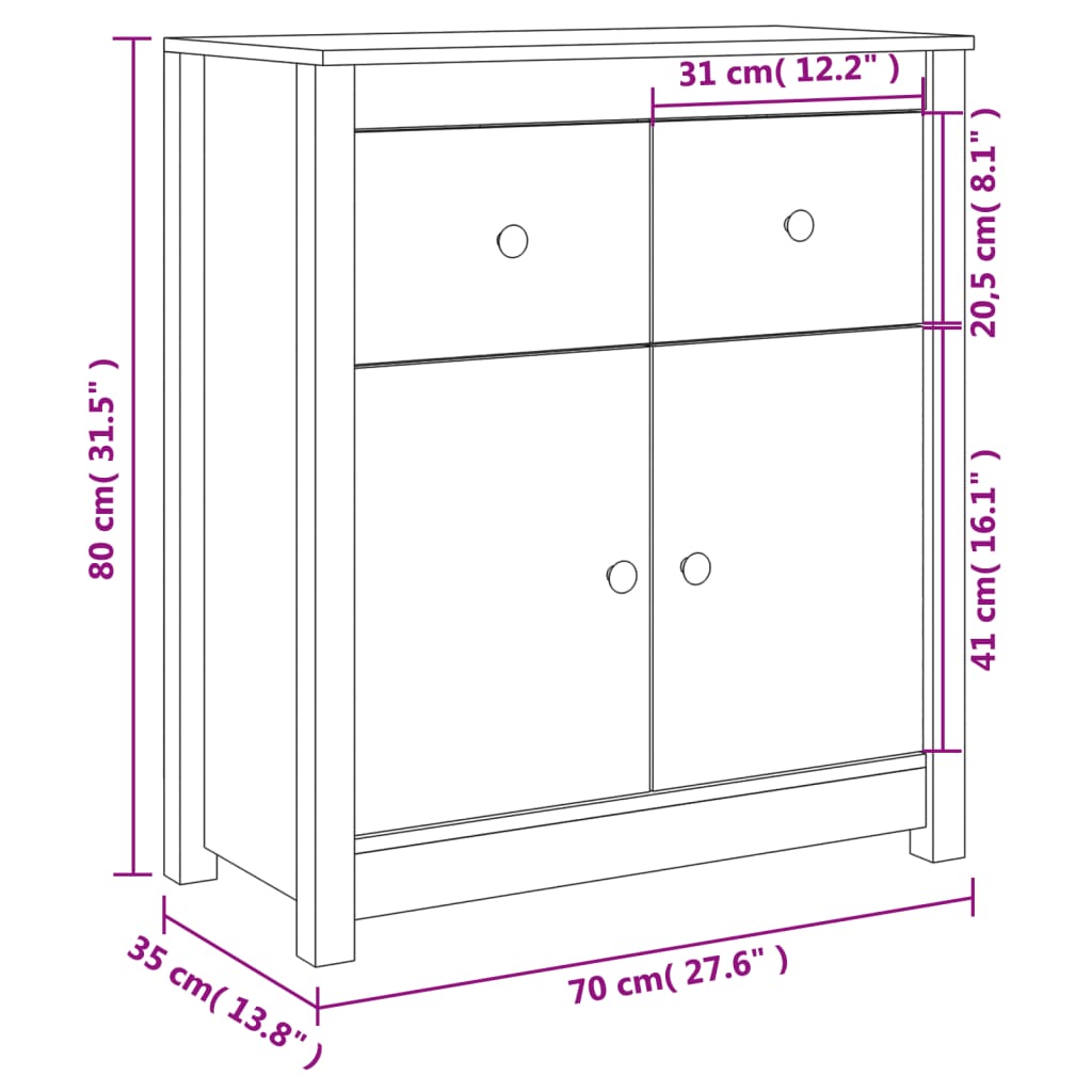 skænk 70x35x80 cm massivt fyrretræ hvid