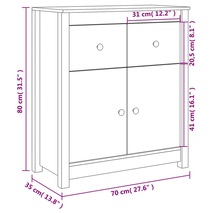 skænk 70x35x80 cm massivt fyrretræ hvid
