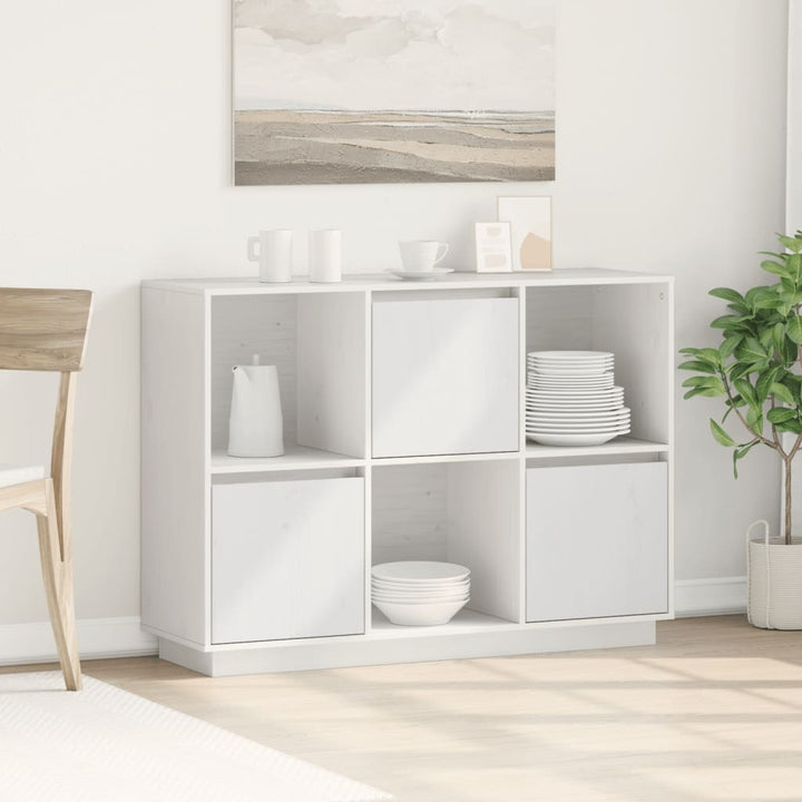 skænk 110,5x35x80 cm massivt fyrretræ hvid