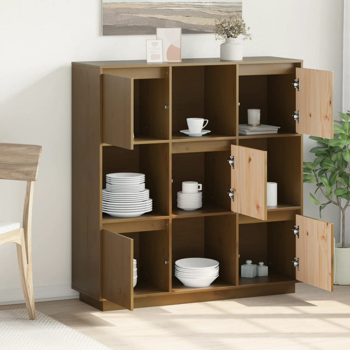 højskab 110,5x35x117 cm massivt fyrretræ gyldenbrun