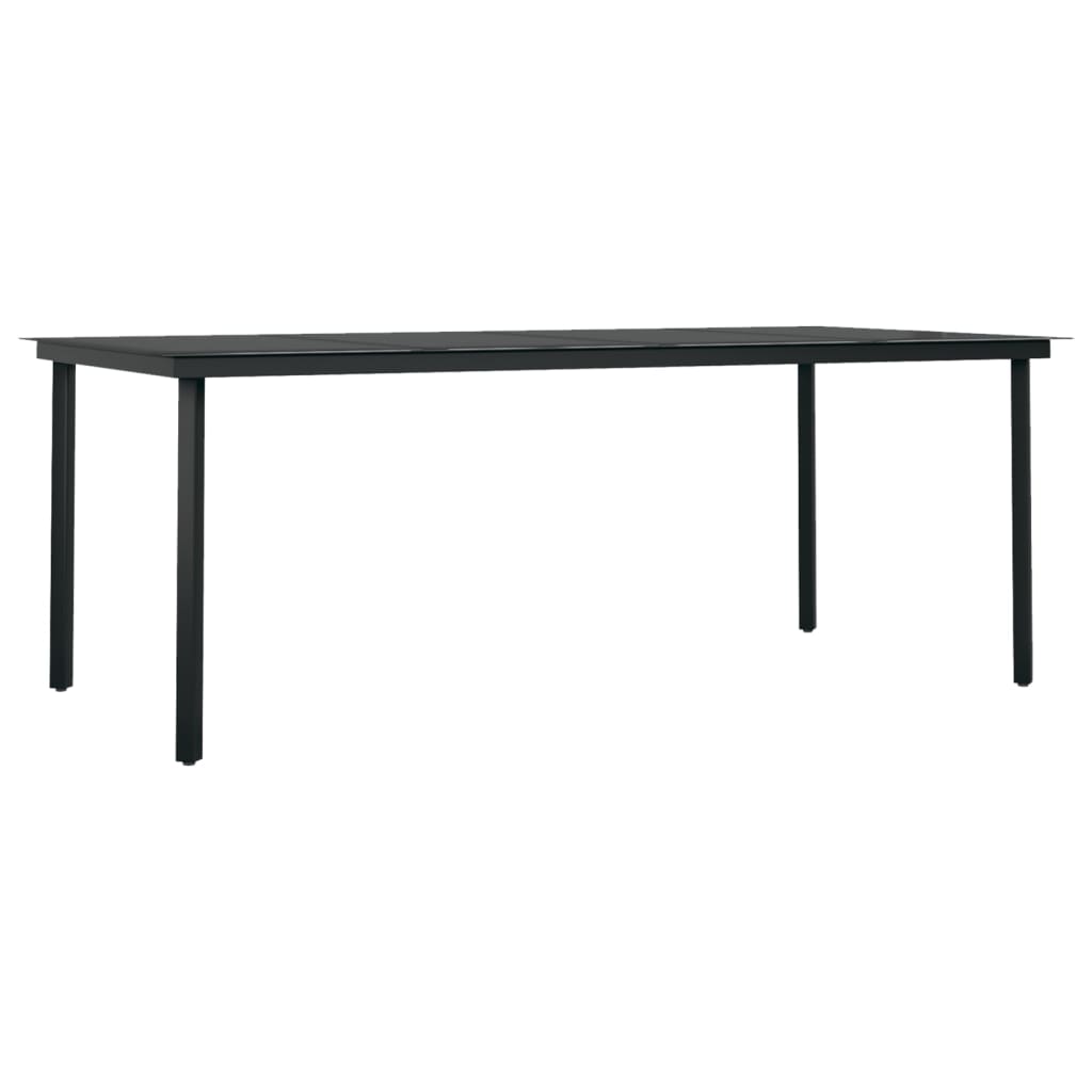 havebord 200x100x74 cm stål og glas sort