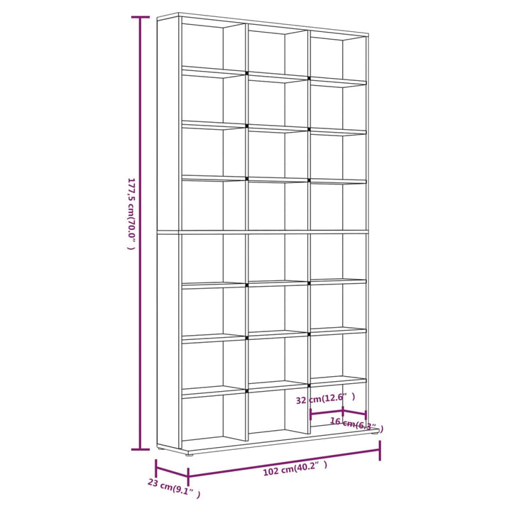 reol 102x23x177,5 cm konstrueret træ røget egetræsfarve