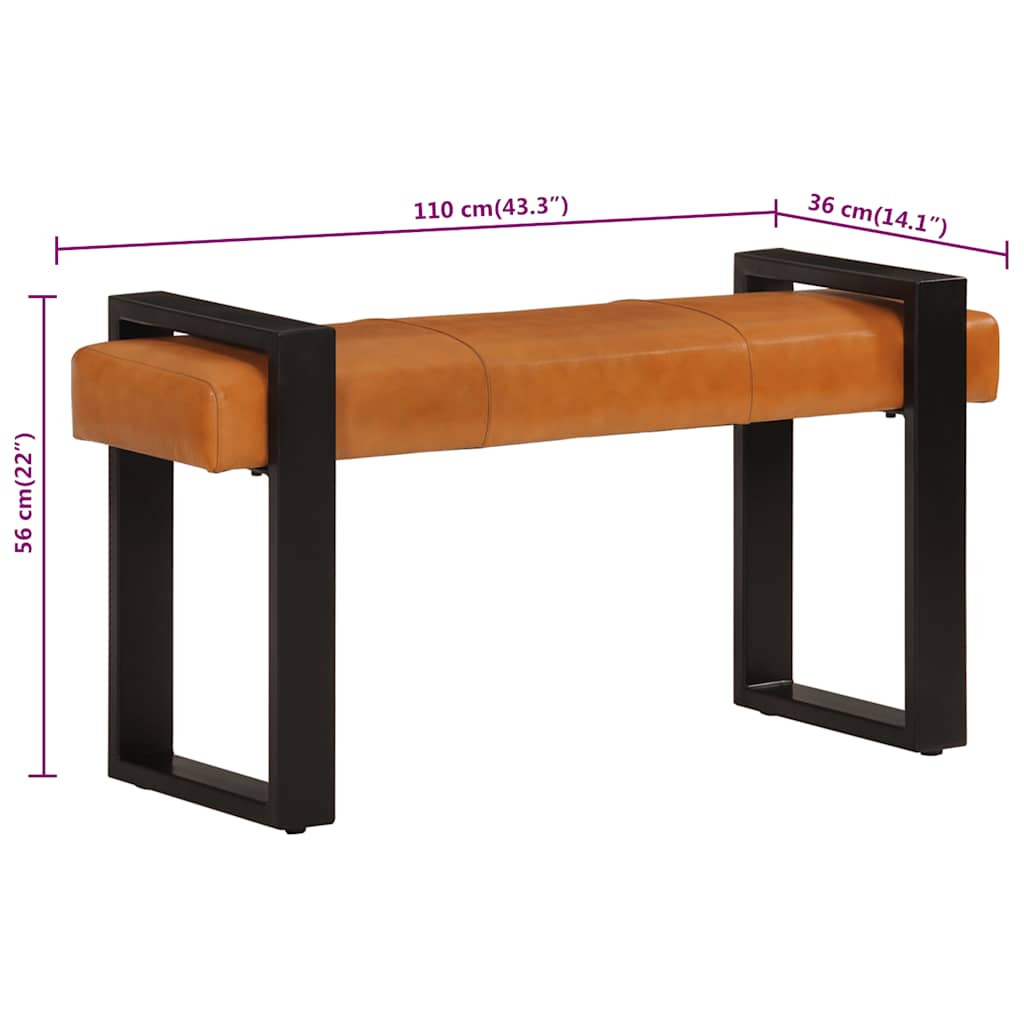 bænk 110 cm ægte gedeskind sort og brun