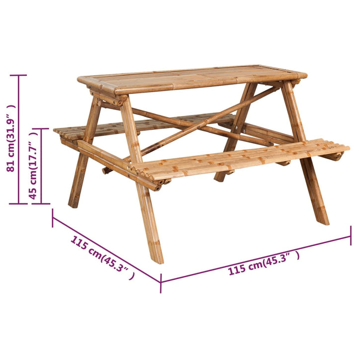 picnicbord 115x115x81 cm bambus