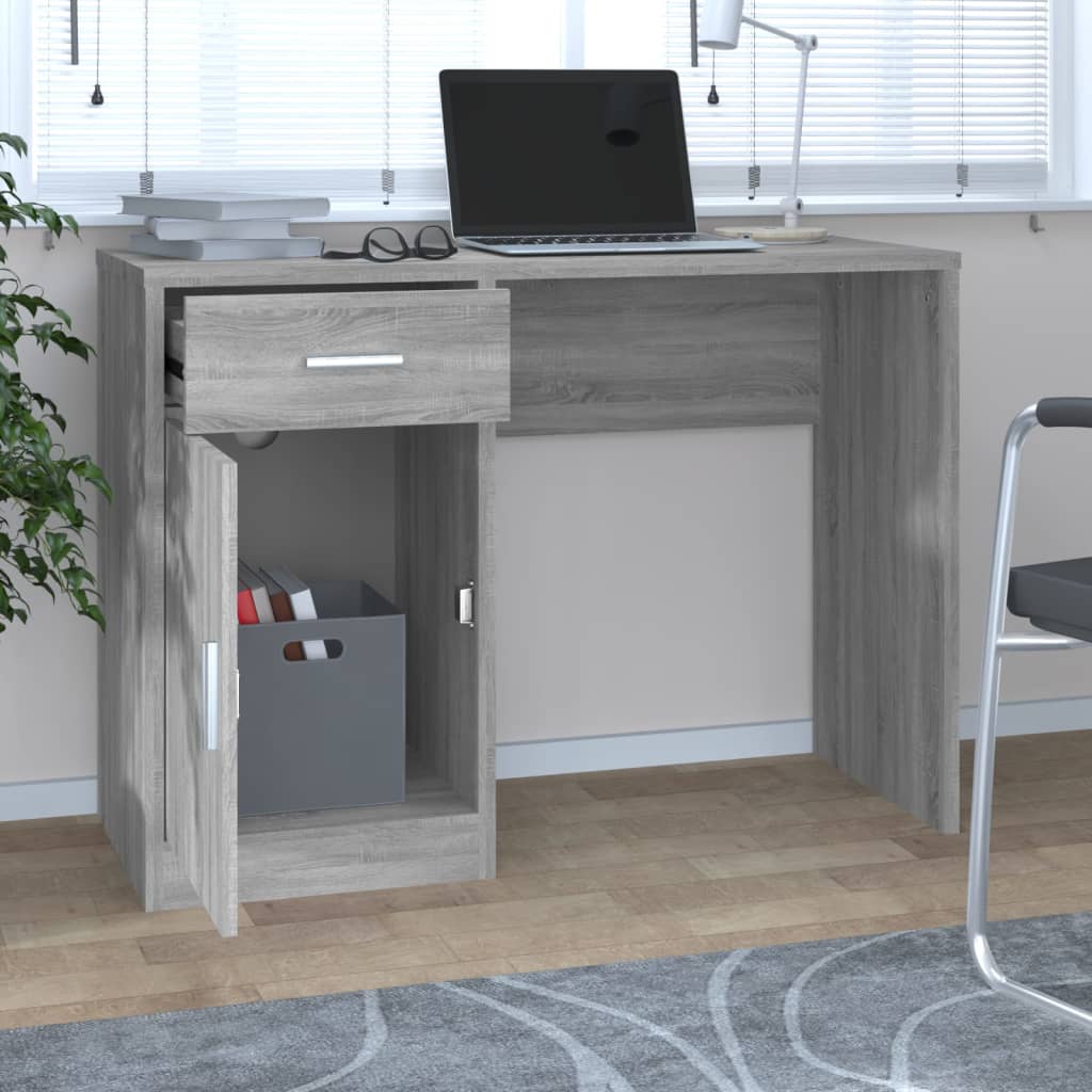 skrivebord med skab 100x40x73 cm konstrueret træ grå sonoma-eg