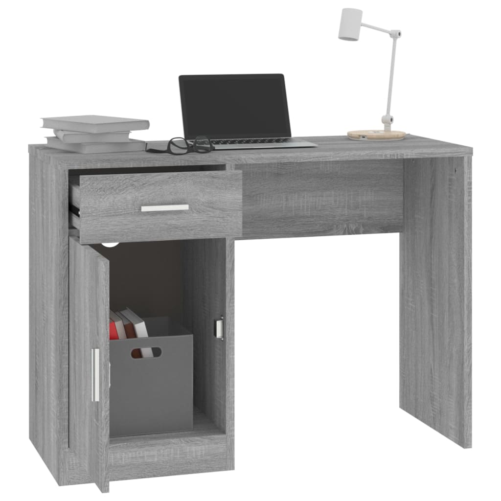 skrivebord med skab 100x40x73 cm konstrueret træ grå sonoma-eg