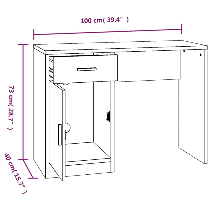 skrivebord med skab 100x40x73 cm konstrueret træ grå sonoma-eg