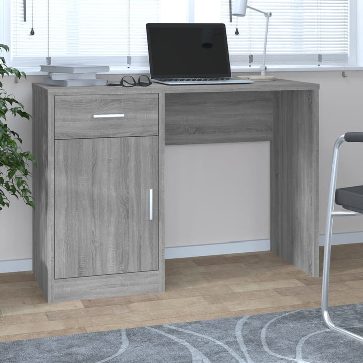 skrivebord med skab 100x40x73 cm konstrueret træ grå sonoma-eg