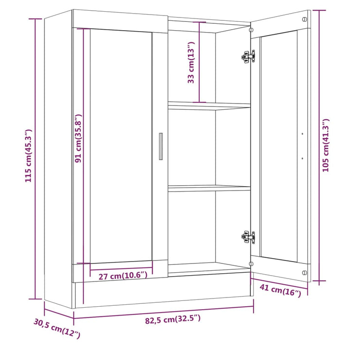 vitrineskab 82,5x30,5x115 cm konstrueret træ røget egetræ