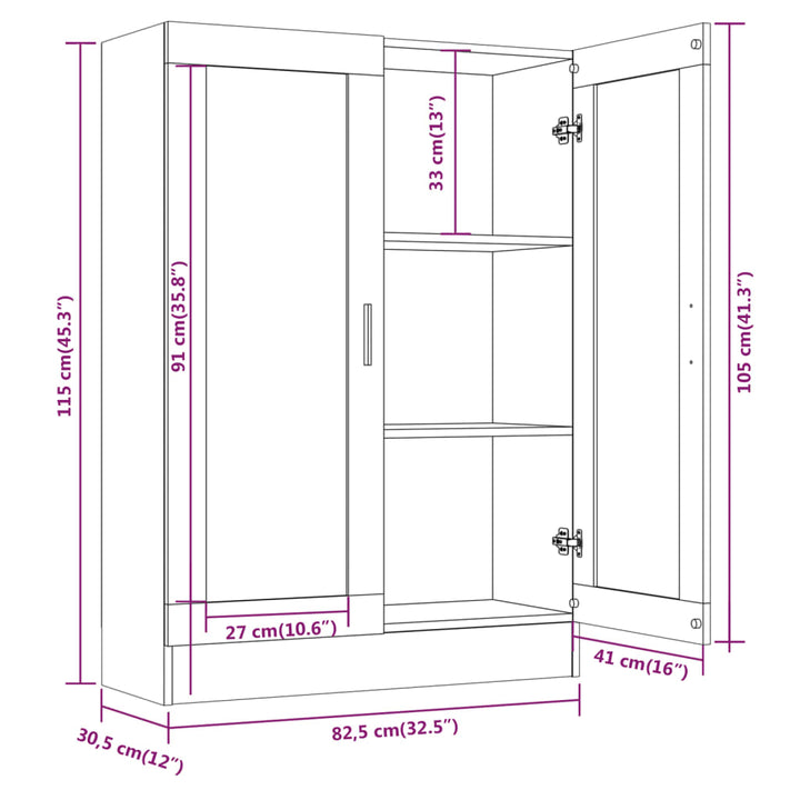 vitrineskab 82,5x30,5x115 cm konstrueret træ brun egetræsfarve