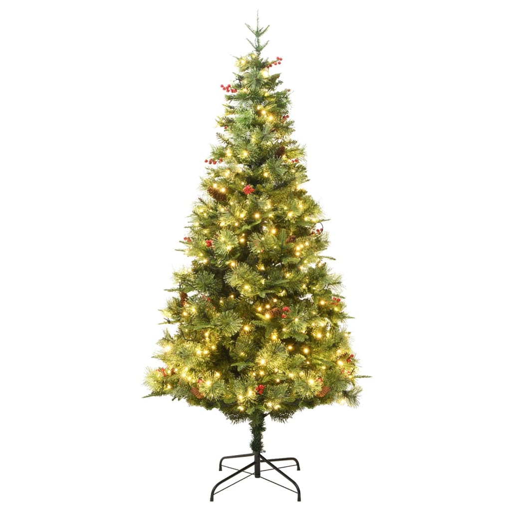 juletræ med grankogler og lys PVC og PE 225 cm grøn