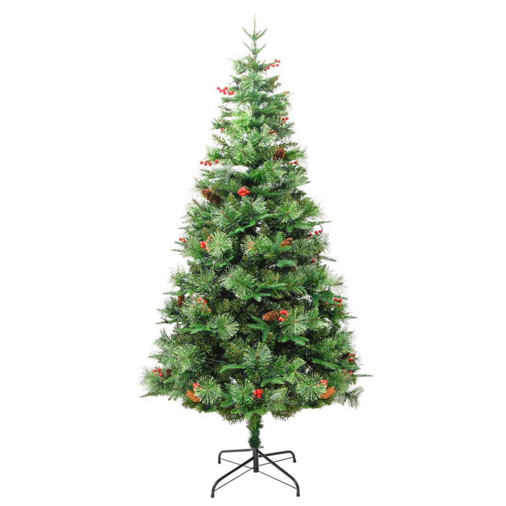 juletræ med grankogler og lys PVC og PE 225 cm grøn