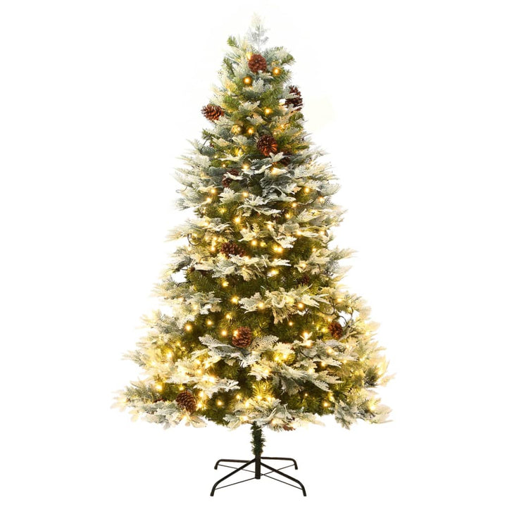 juletræ med grankogler og lys PVC og PE 195 cm grøn
