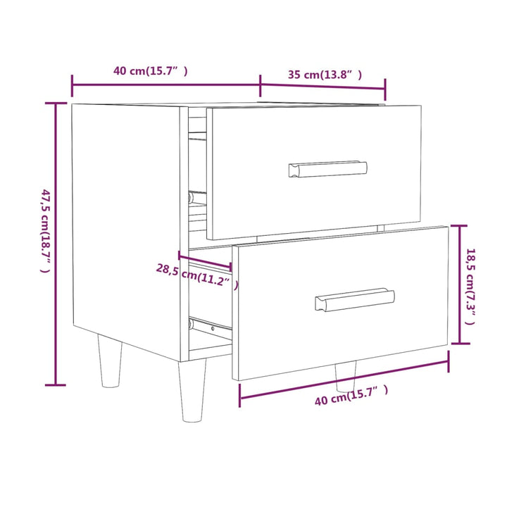 sengeborde 40x35x47,5 cm 2 stk. hvid