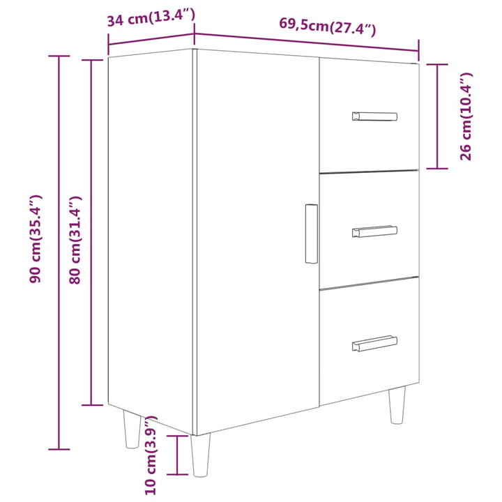 skænk 69,5x34x90 cm konstrueret træ hvid