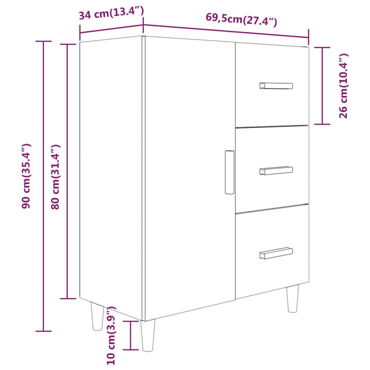 skænk 69,5x34x90 cm konstrueret træ røget egetræsfarve